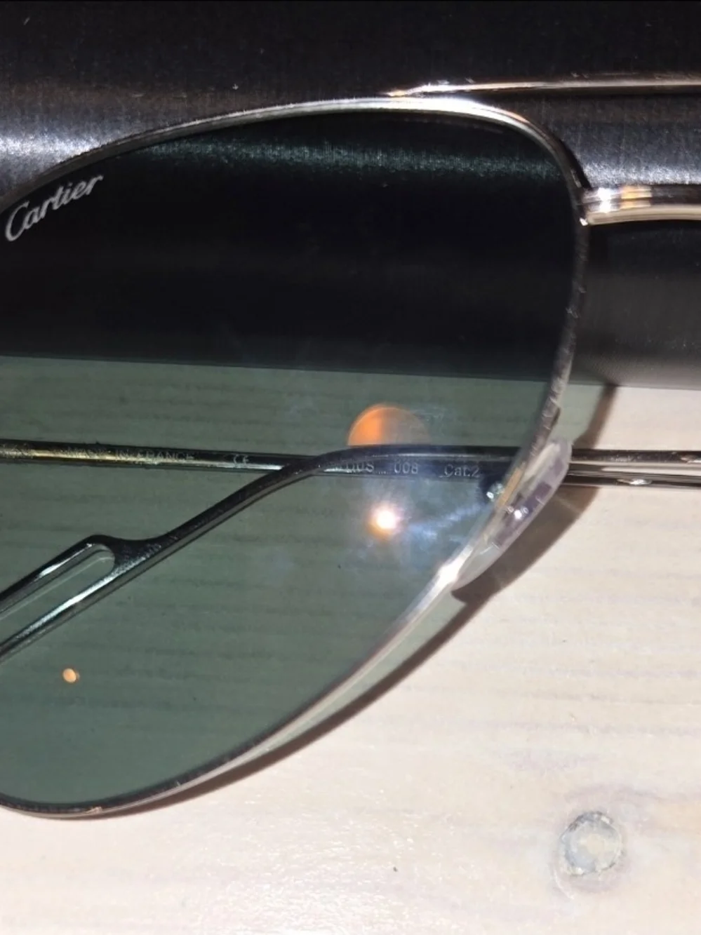 Authentic Cartier Silver Classic Aviator Sunglasses with Case